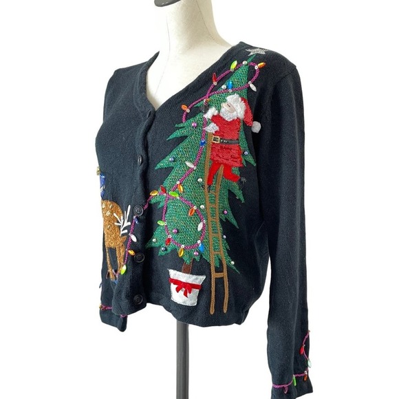 Design Options Phillip Jane Gordon Cardigan Santa Christmas Tree Lights Small - Picture 3 of 13